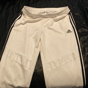 adidas White Joggers with Black Side Stripes - Kids